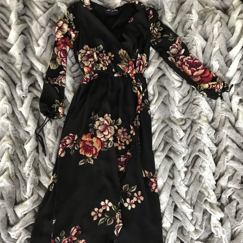 Black/Floral High-Low Maxi Dress